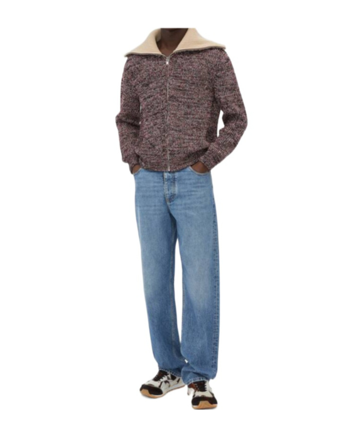 Bottega Veneta Cardigan En Coton Et Laine In Scarlet Melange