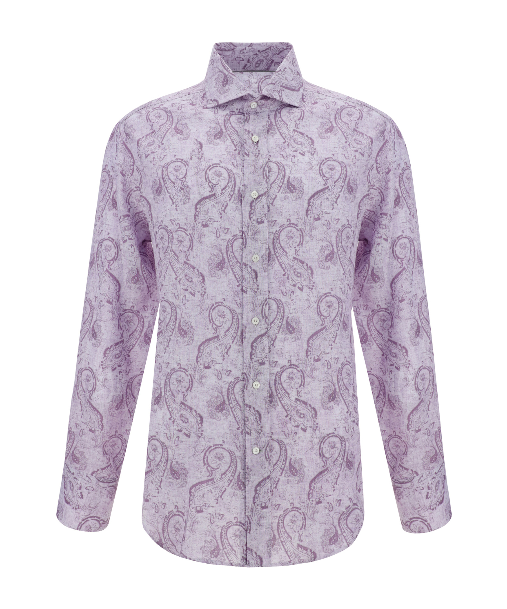 Brunello Cucinelli Linen Shirt Paisley Pattern In Purple