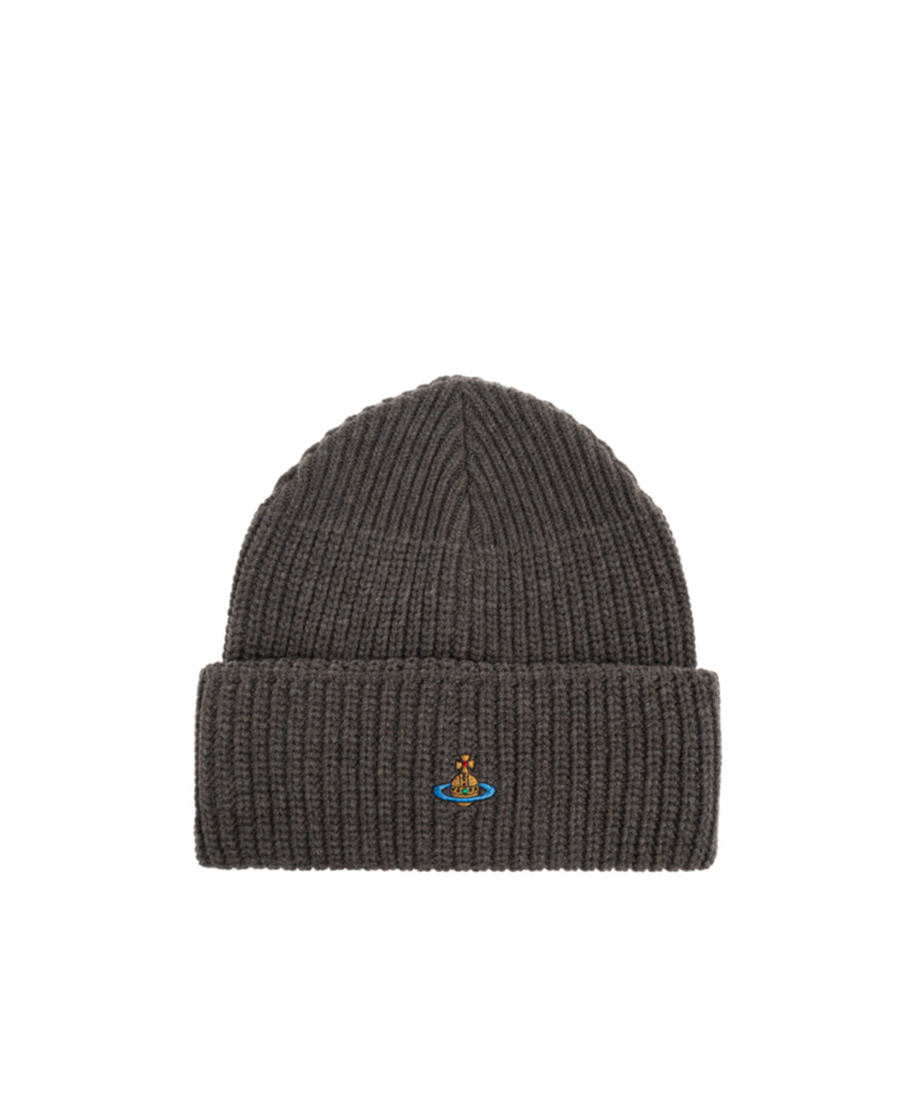 Vivienne Westwood Logo Embroidered Beanie In Gray