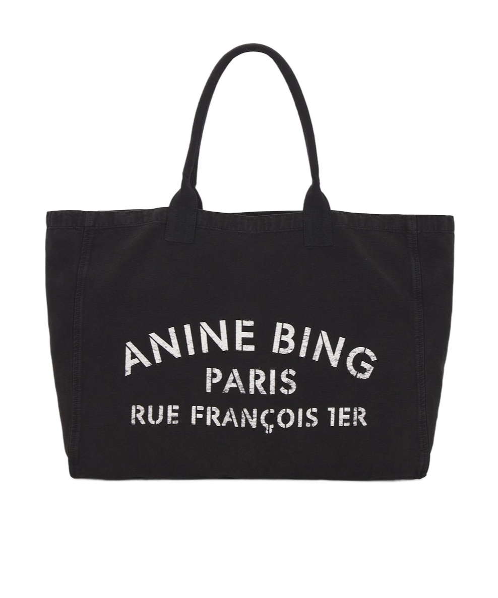 Anine Bing Leo Logo Printed Tote Bag In Black