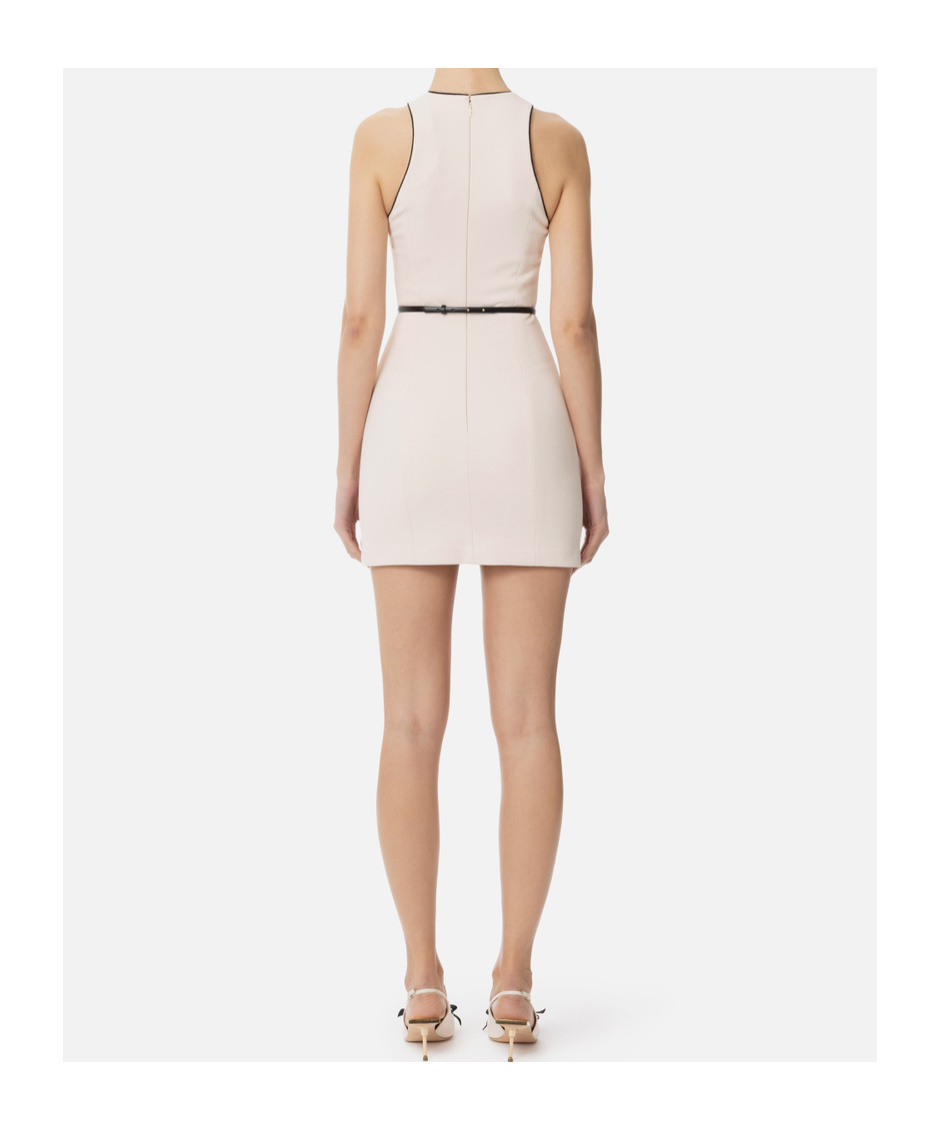 Elisabetta Franchi Mini Dress With Removable Belt And American Neckline In White