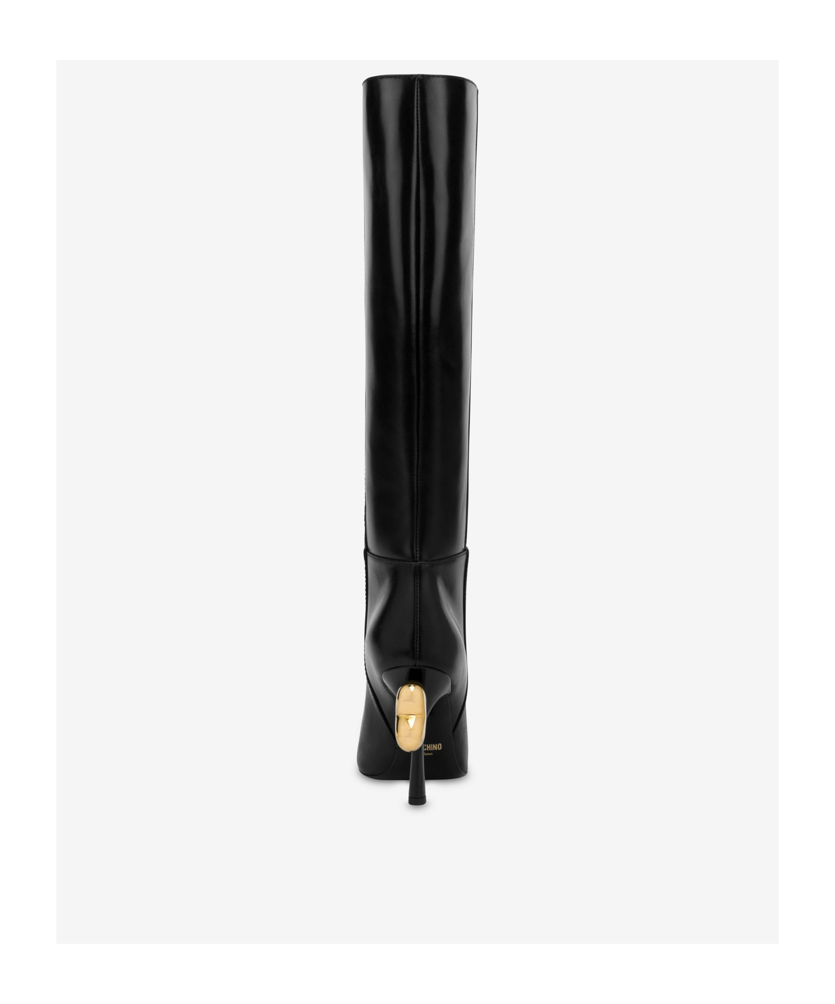Moschino Sculpted Heel Knee-high Leather Boots In Black