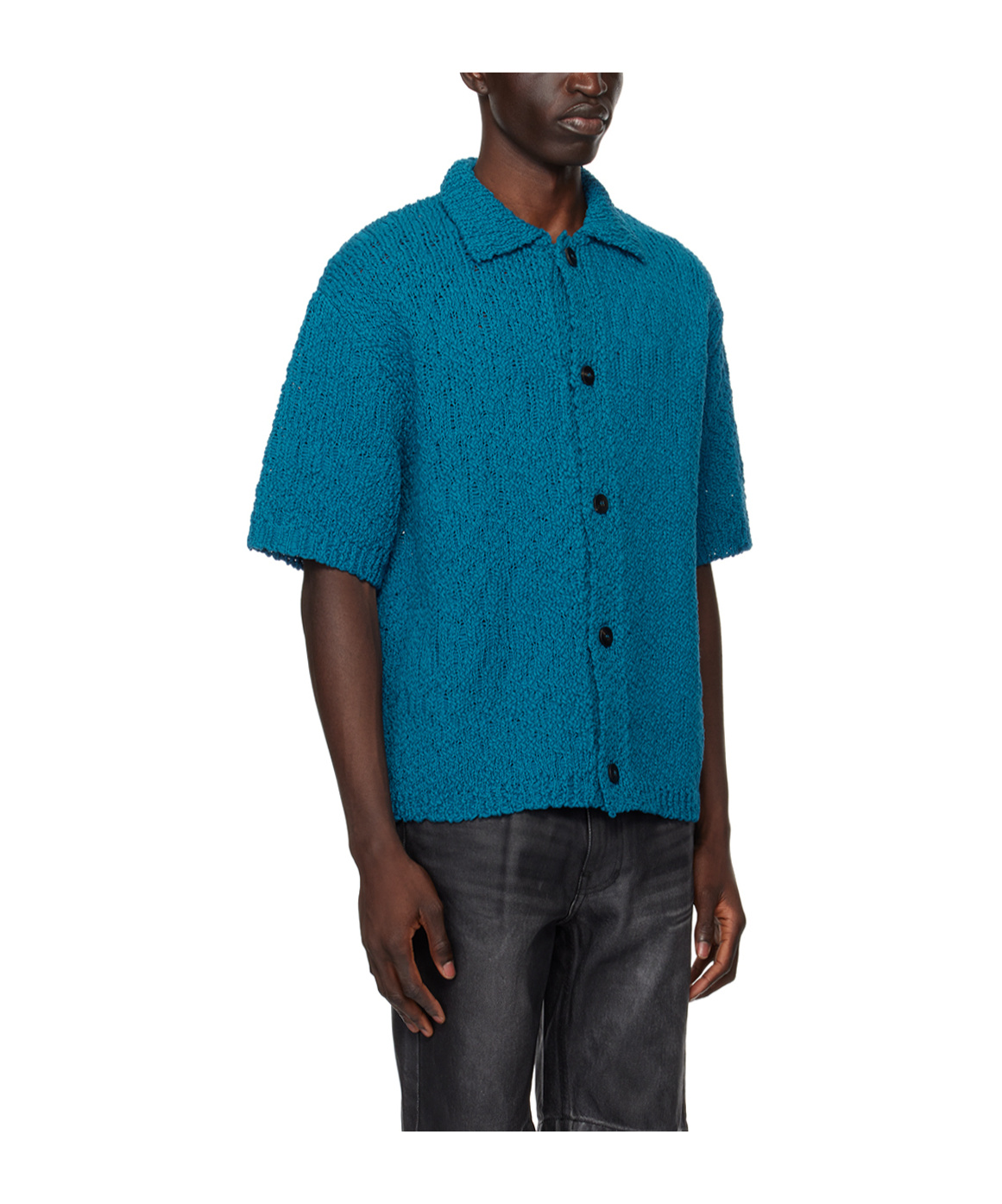 Shop Wooyoungmi Hollowed-out Short-sleeved Sweater In Blue