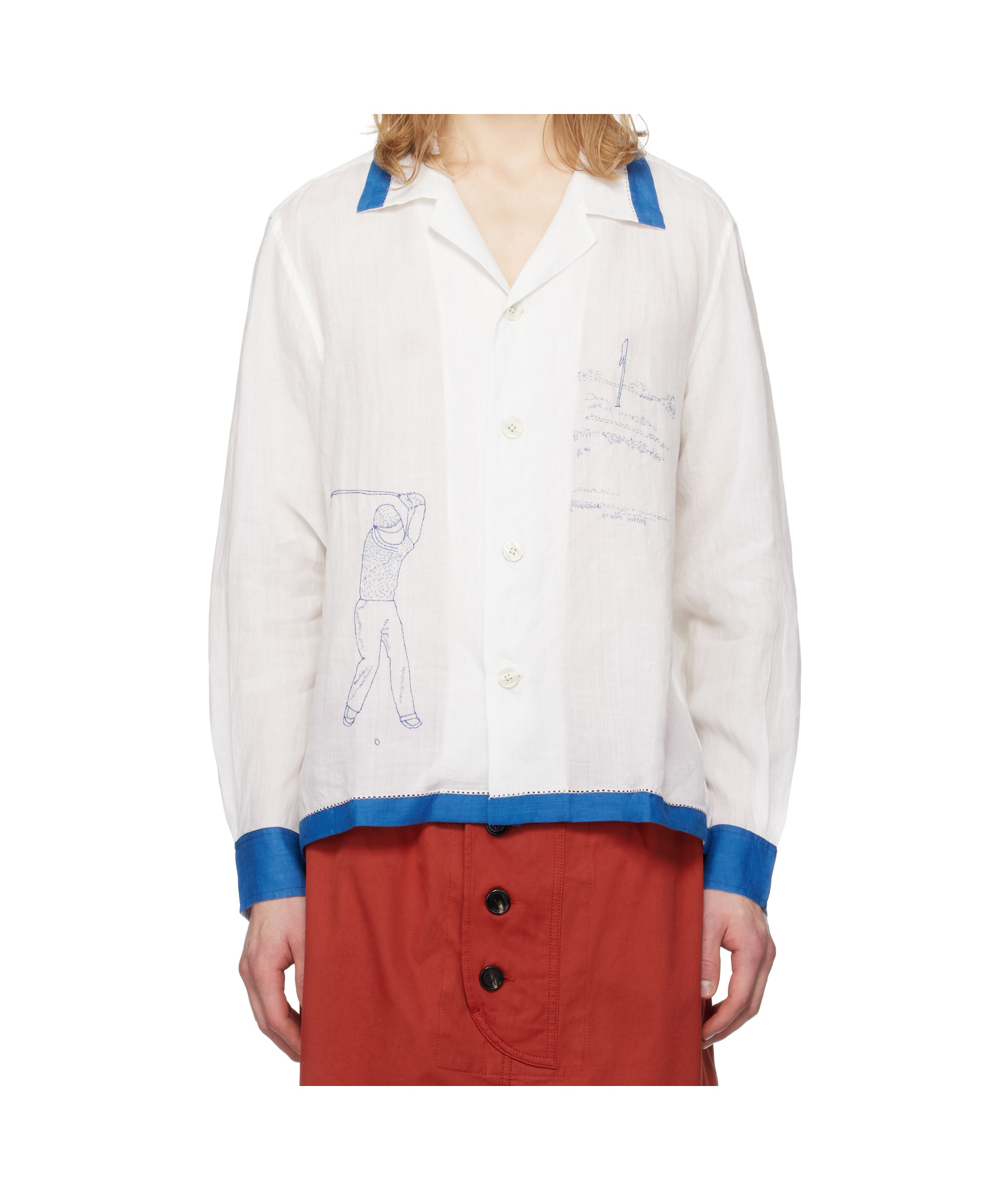 Bode White Club Champion Long Sleeve Shirt In White