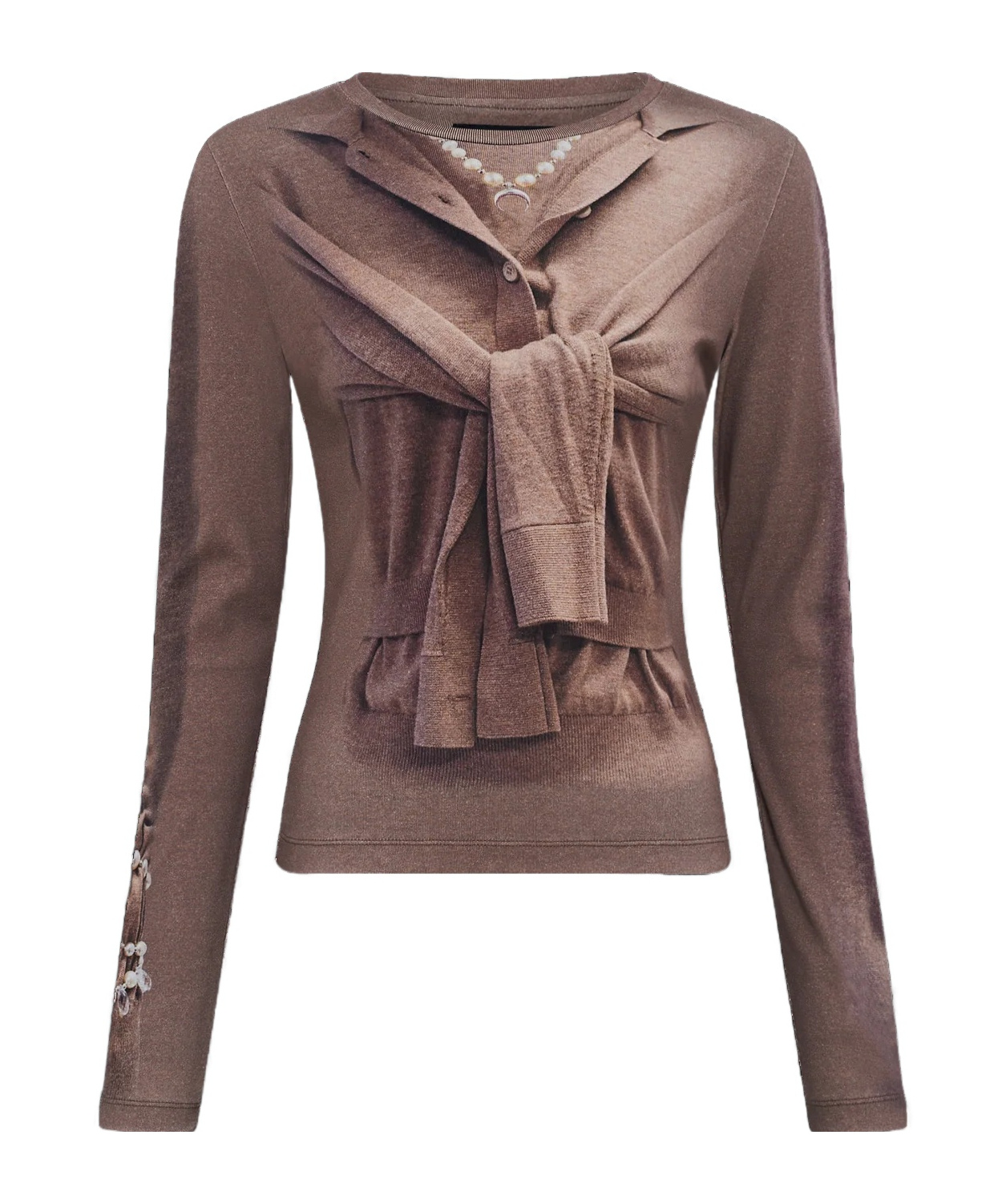 Marine Serre Classic Long-sleeved Round-neck T-shirt In Brown