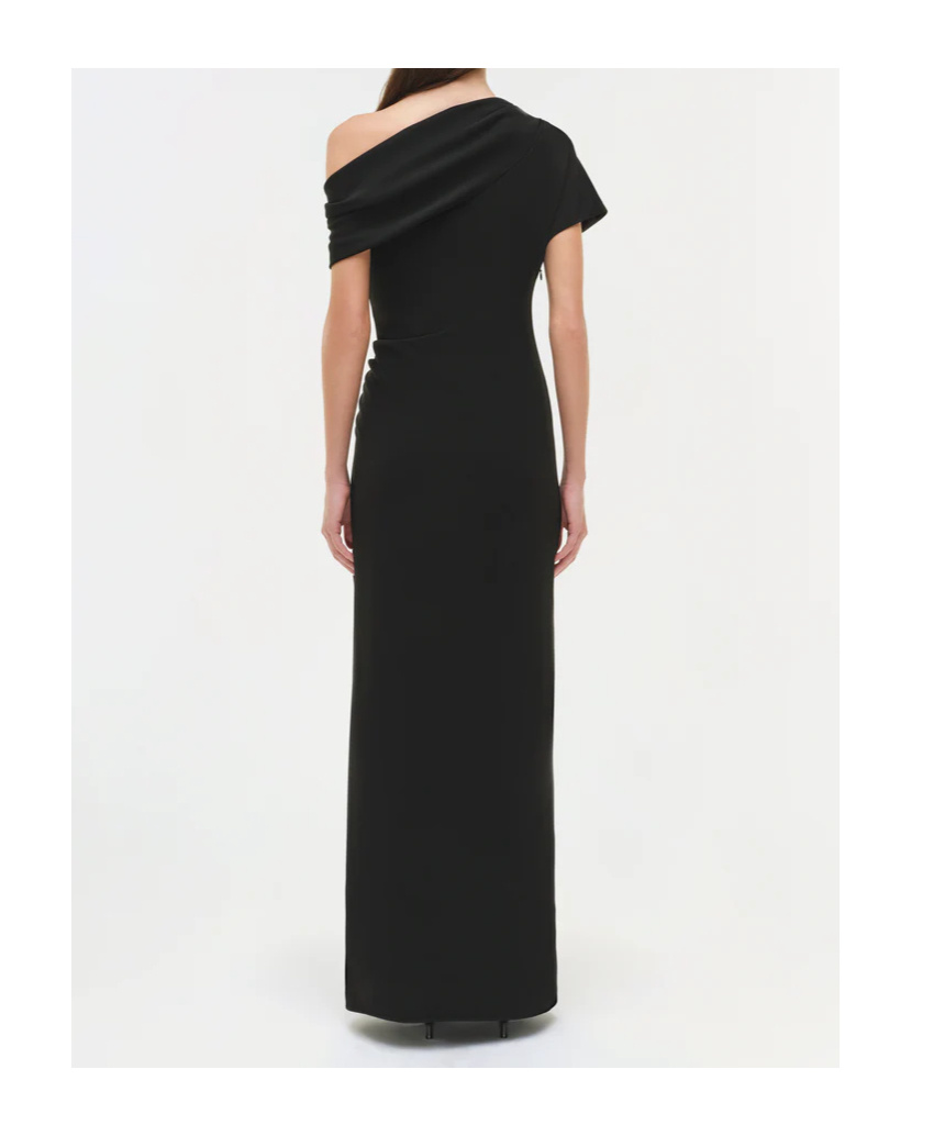 Simkhai Kally One-shoulder Draped Pleated Crepe Gown In Black