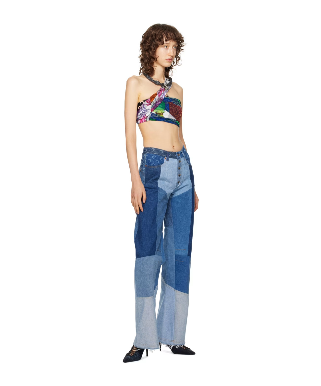 Marine Serre Regenerated Wide-leg Jeans In Blue