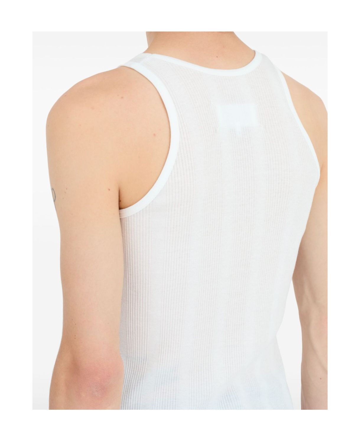 Maison Margiela Logo Cotton Blend Tank Top In Neutral