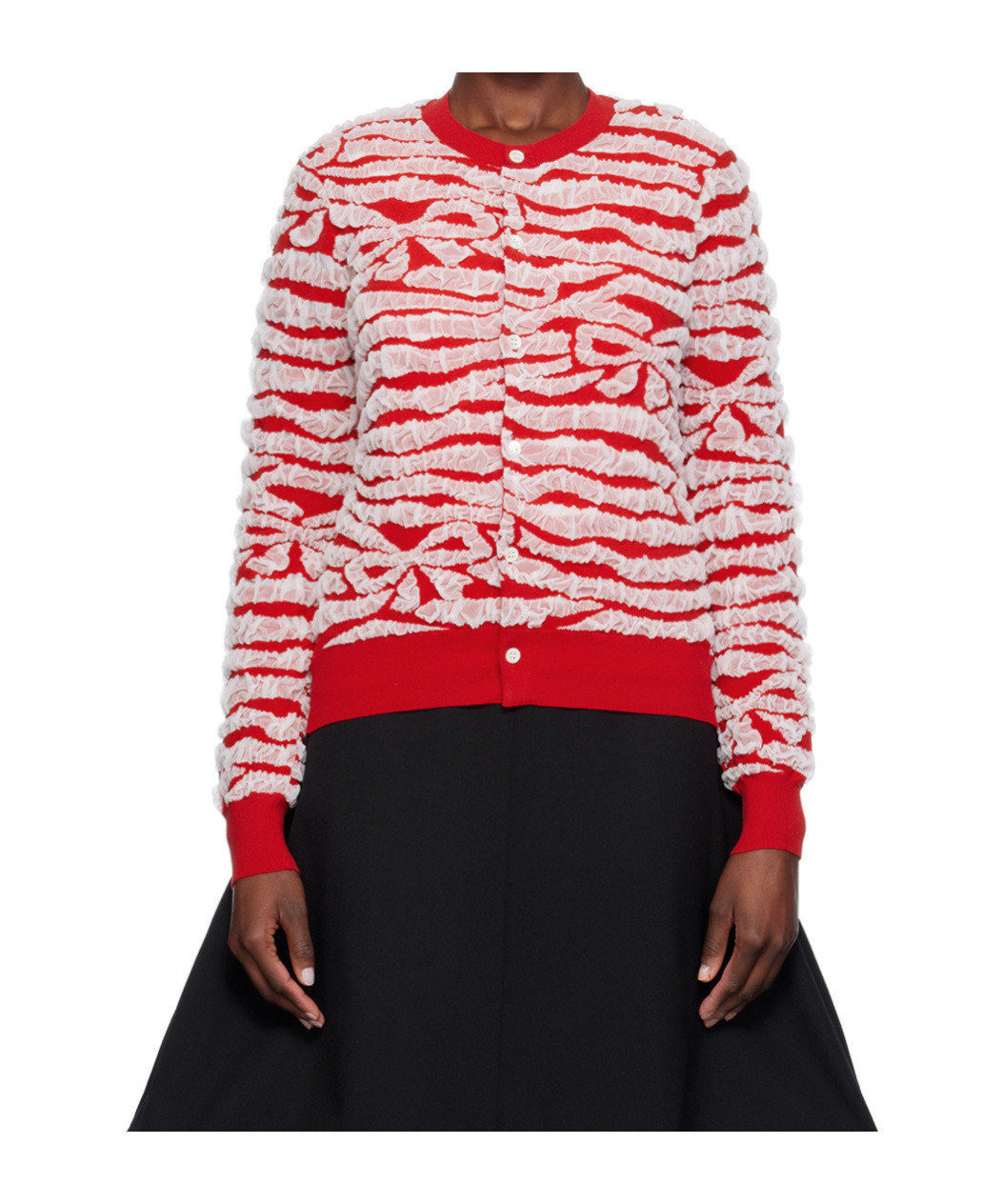 Comme Des Garçons Ruched Tulle-embellished Cardigan In Red
