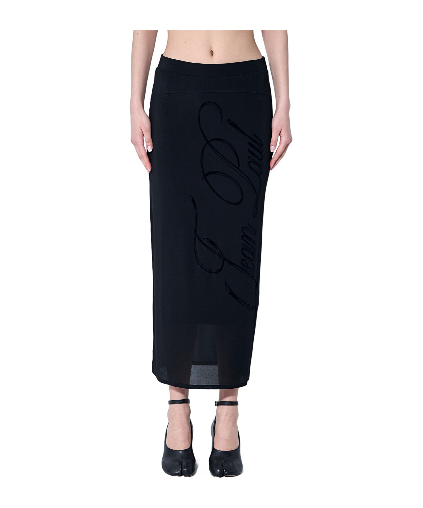 Shop Jean Paul Gaultier Mesh Tattoo Midi Skirt In Black