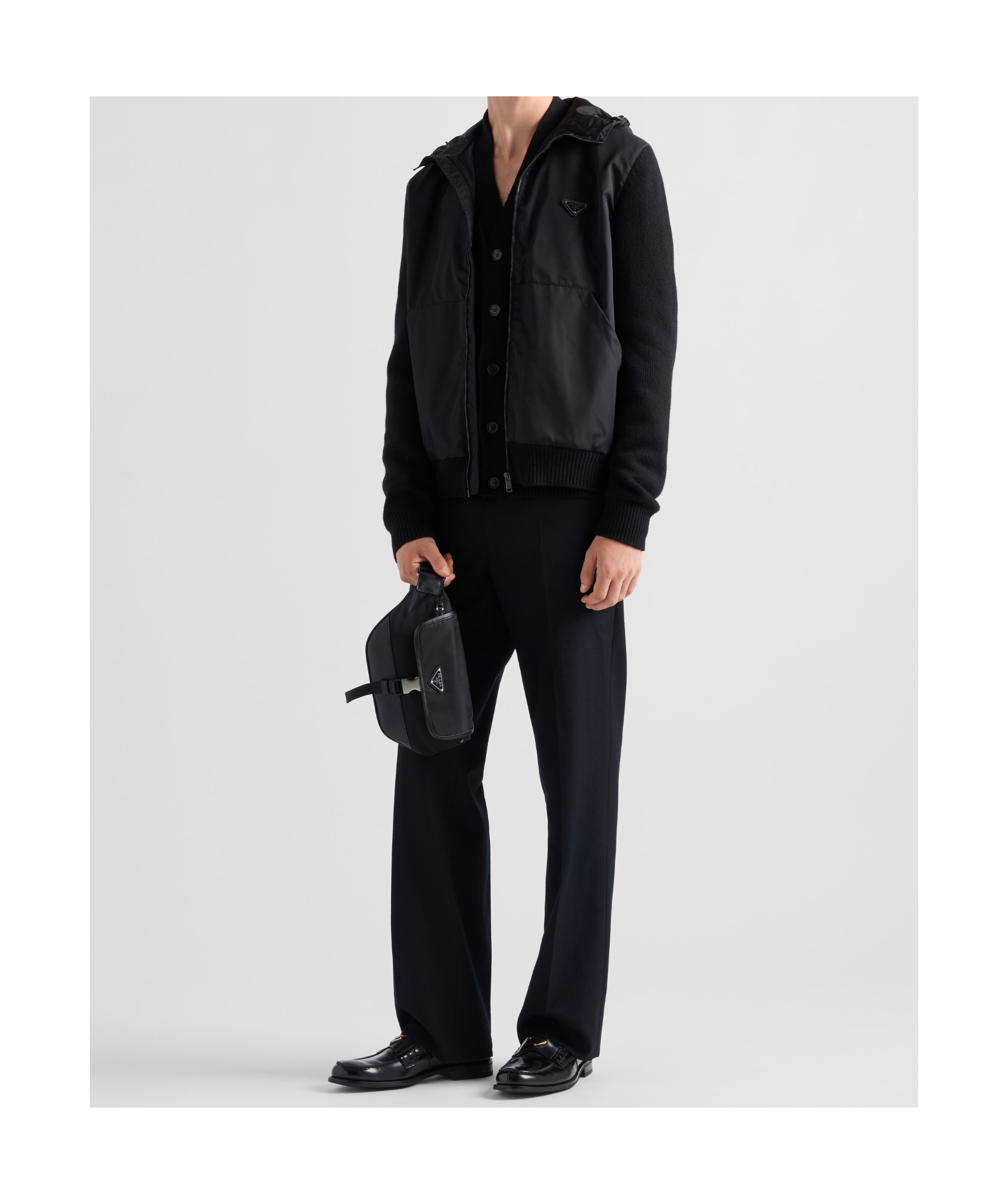 Prada Re-nylon And Saffiano Leather Shoulder Bag In Black