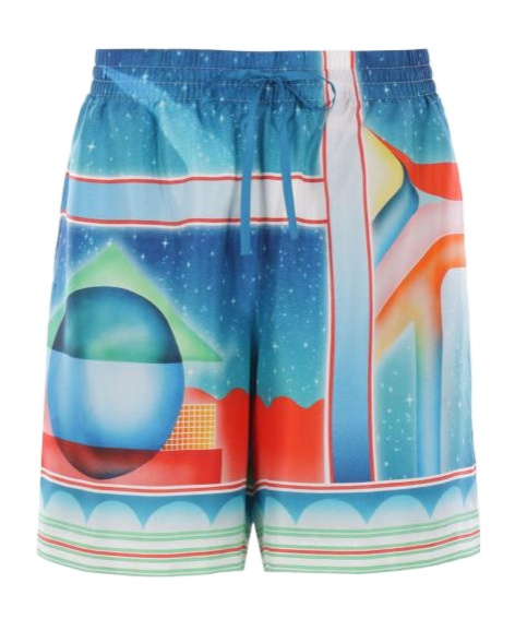 Casablanca Silk Galaxy Court Print Shorts In Multi