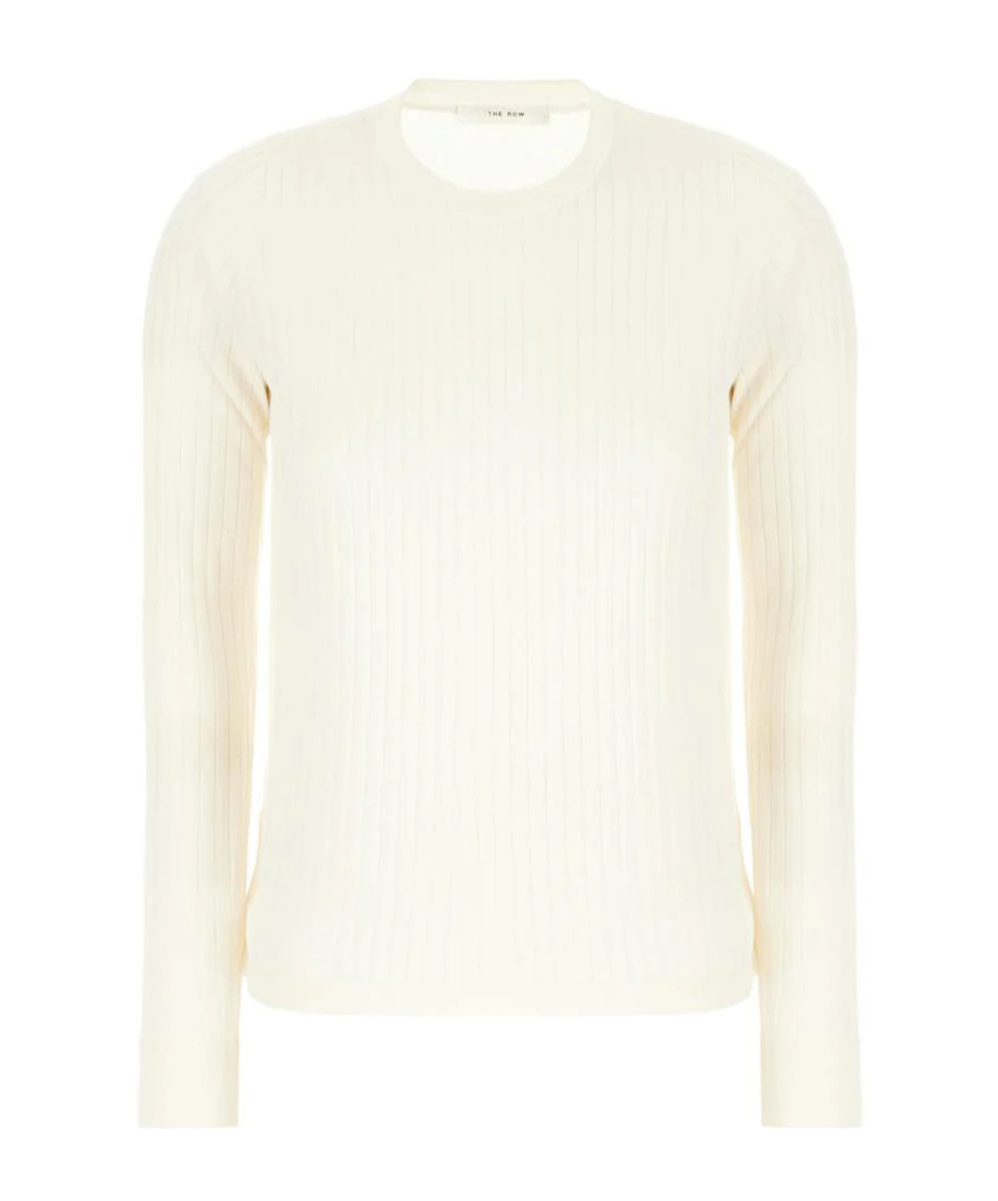 The Row Ribbed Crew Neck Top With Long Sleeves In Neutral