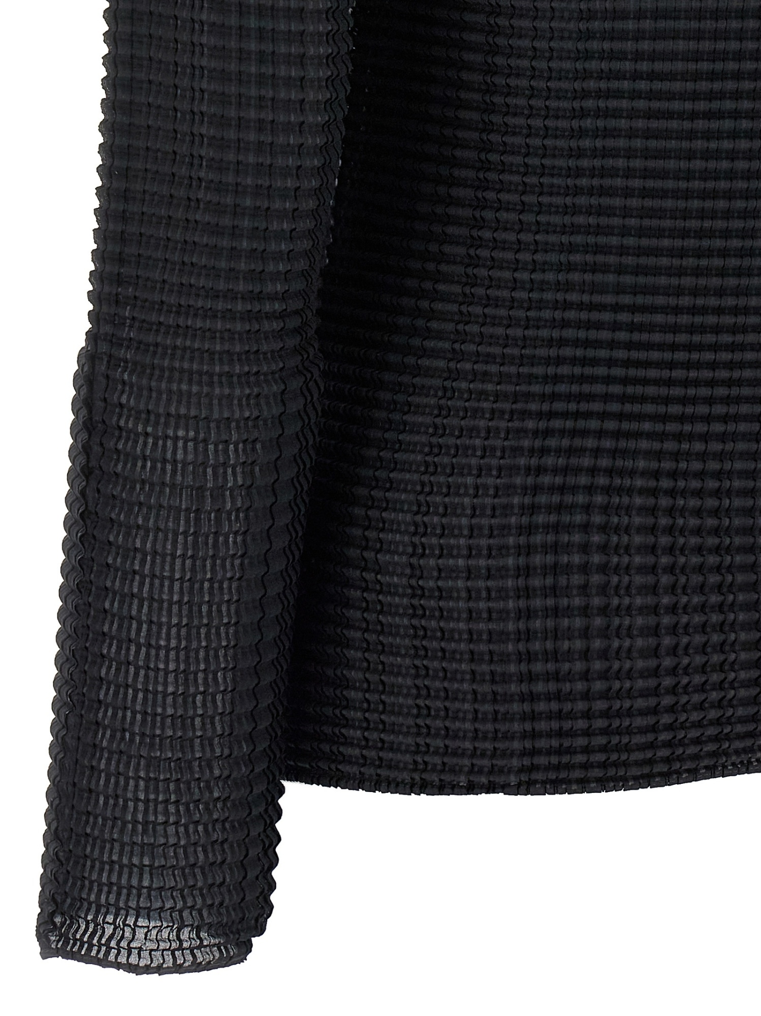 Issey Miyake Pleated Turtleneck Blouse In Black