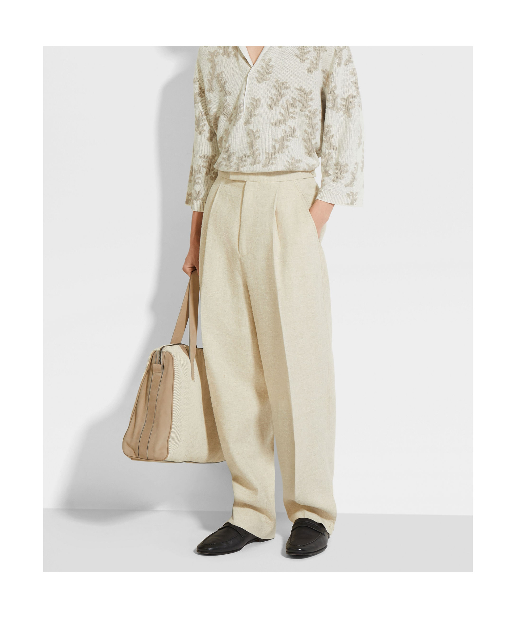 Shop Zegna Light Beige Linen And Silk Blend Pants