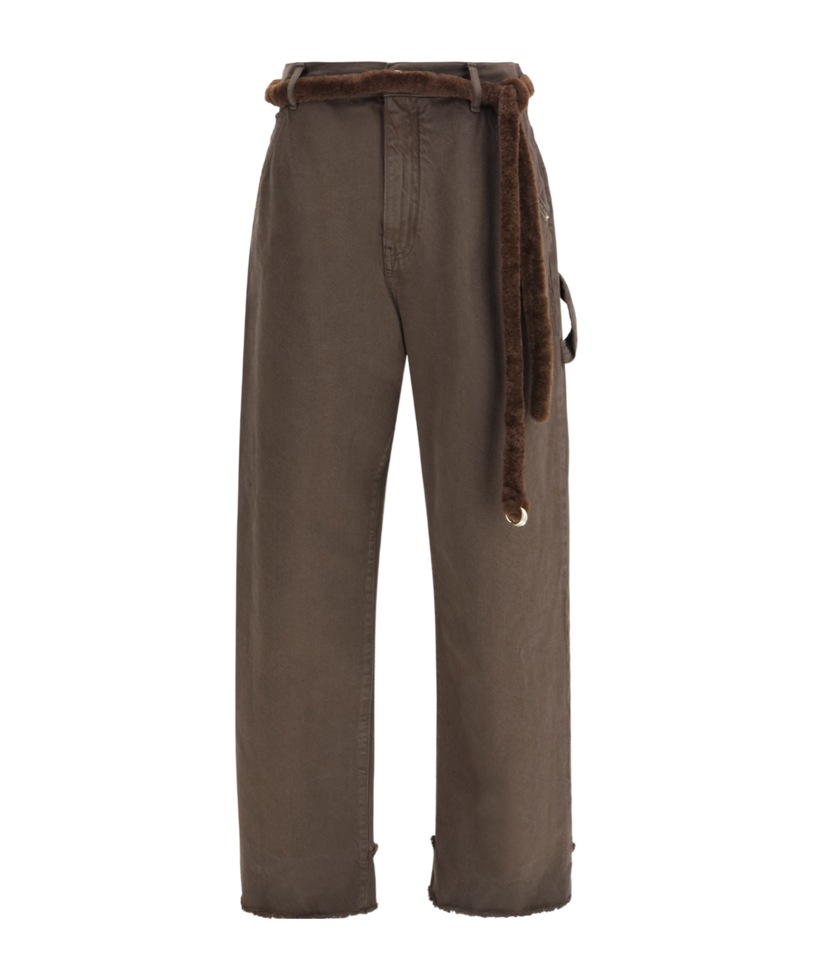Darkpark Lisa Fur Belt Adorned Loose Fit Carpenter Pants In Multi
