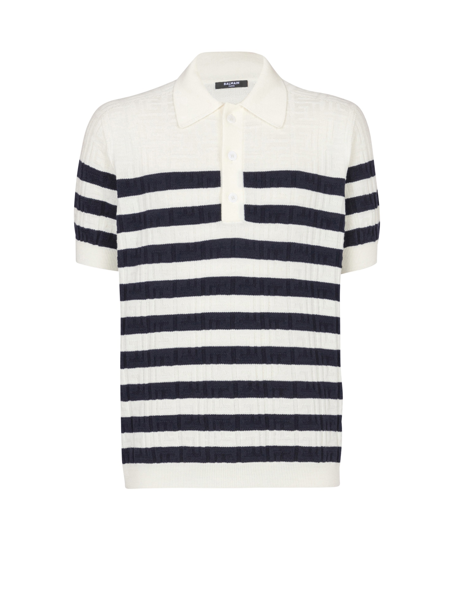 Balmain Striped Knit Polo Shirt With Monogram In Multi