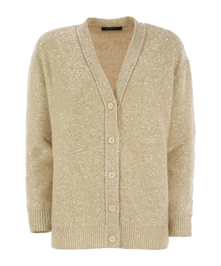 Shop Fabiana Filippi Cotton Knit Cardigan With Sequins In Nude