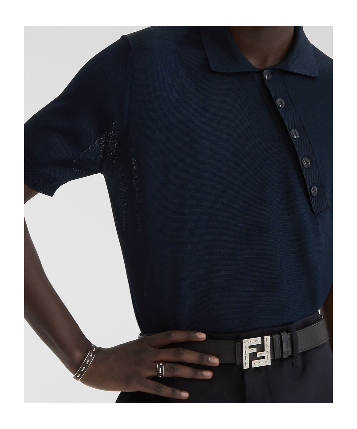 Fendi Blue Viscose Polo Shirt In Black
