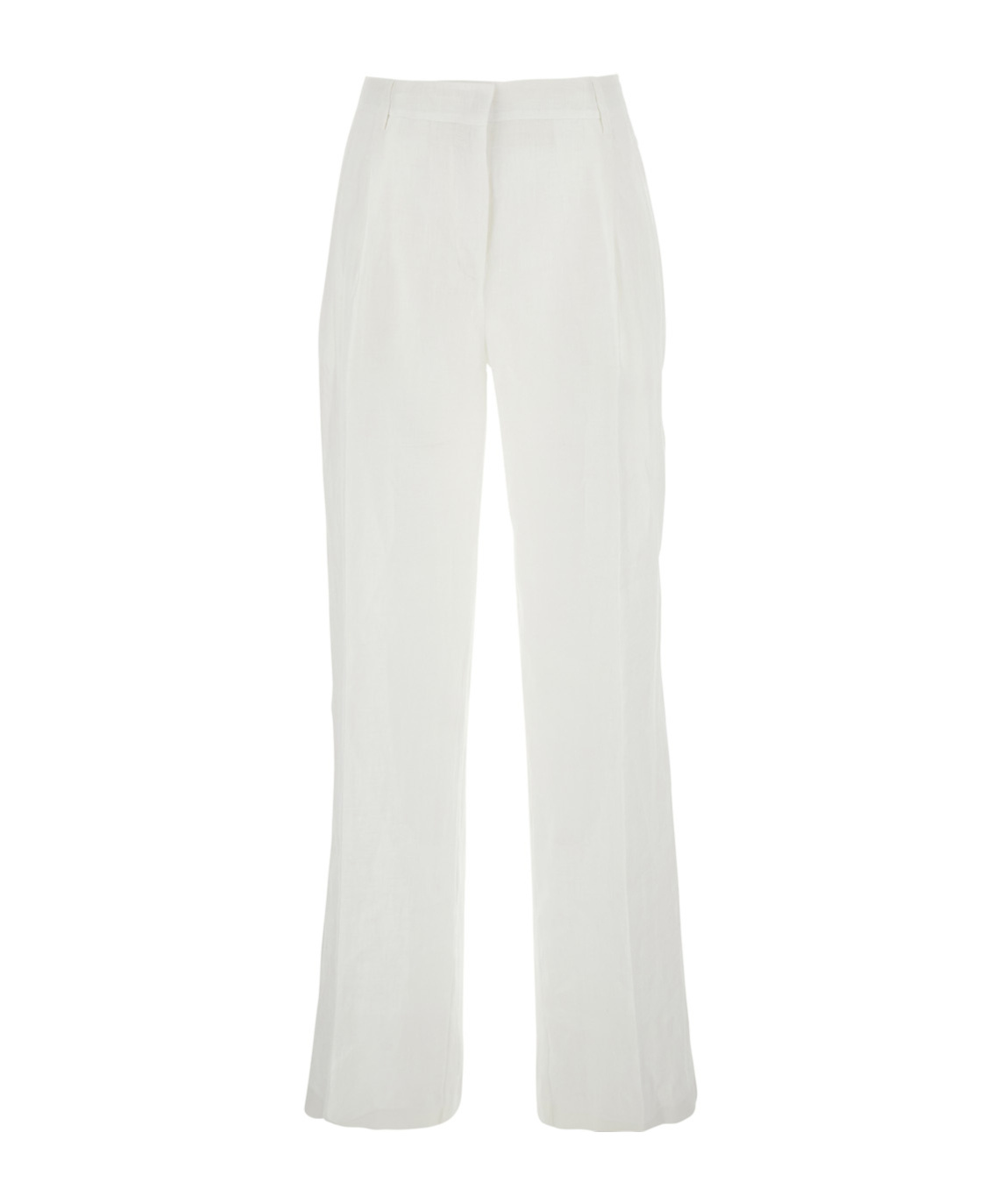 Semicouture White Pants With Belt Loops And Pence Details In Linen Woman