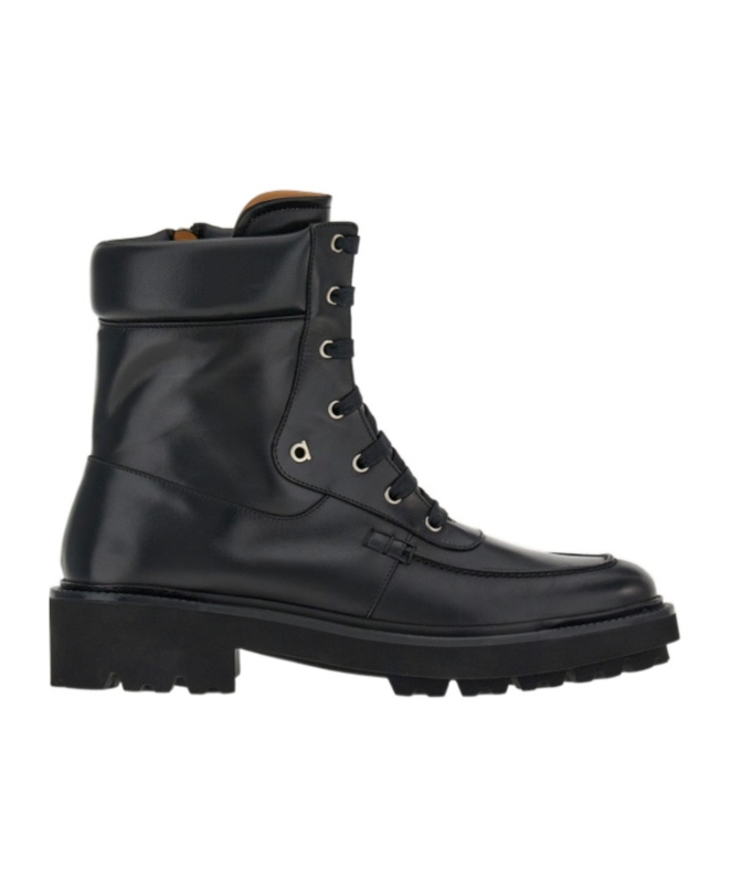 Ferragamo Leather Lace-up Boots In Black