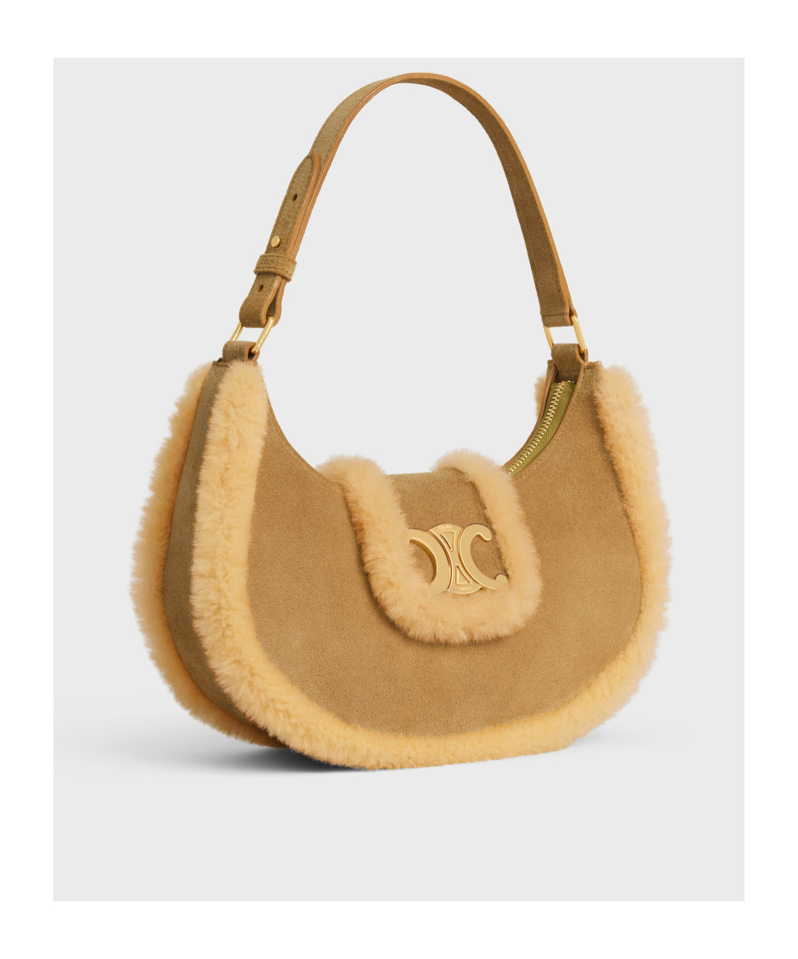 Celine Medium Ava Logo Shoulder Bag In Nude