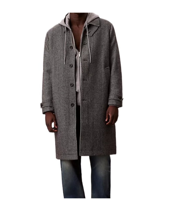 Calvin Klein Single-breasted Herringbone Coat In Gray