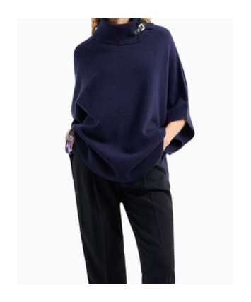 Emporio Armani Womens Virgin Wool Blend Buckle Poncho Sweater In Black