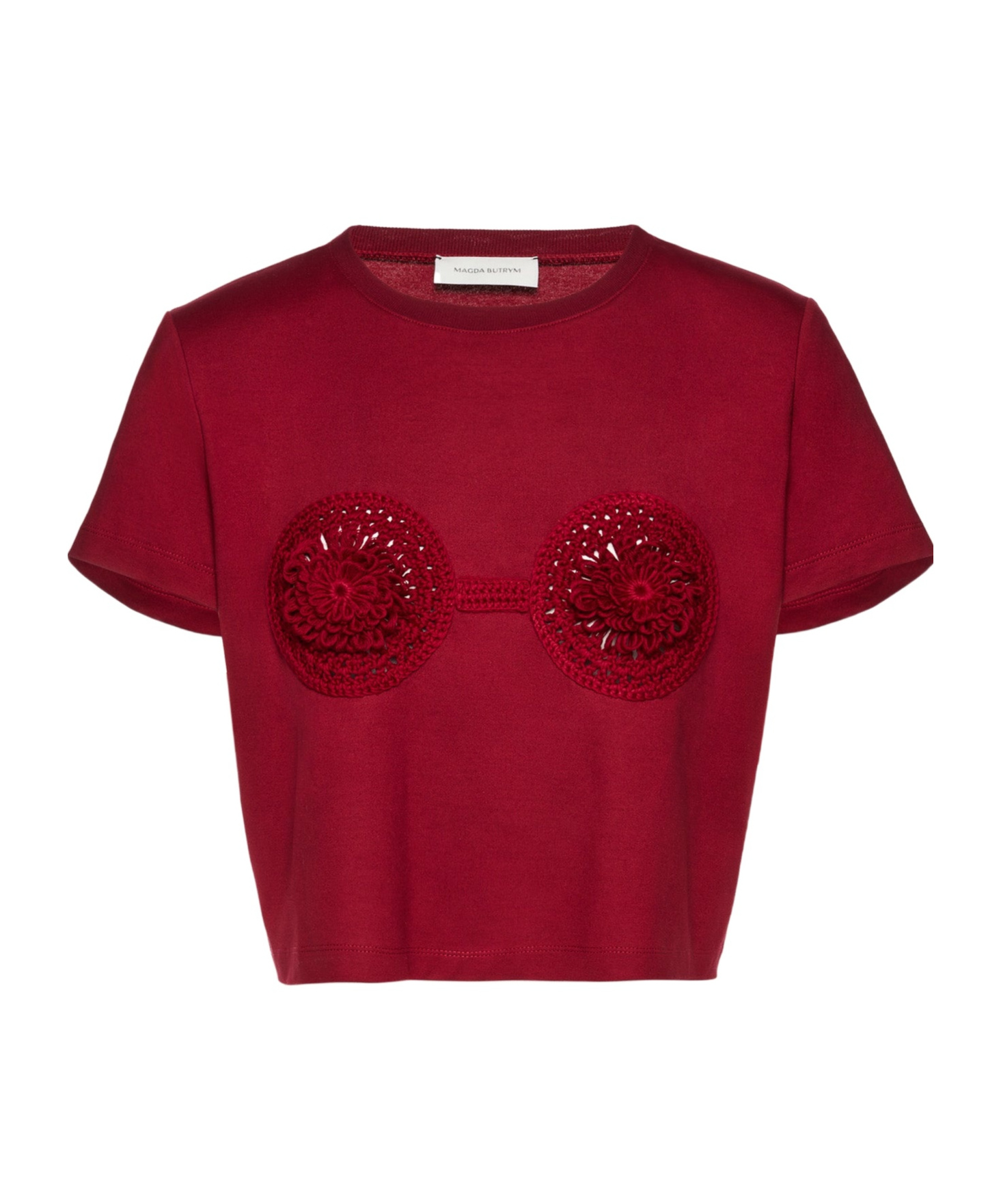 Magda Butrym Crochet Detail Crew Neck Cropped T-shirt In Red