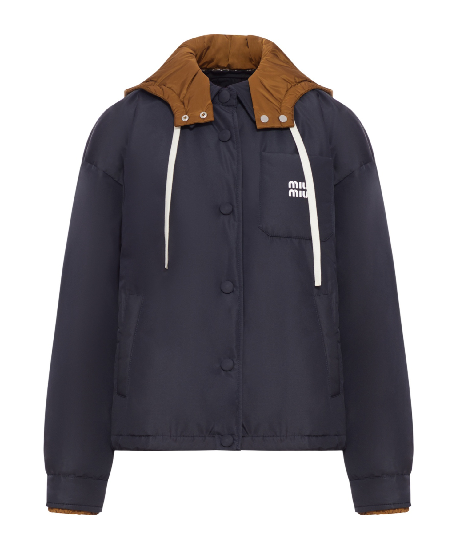 Miu Miu Down Jacket With Printed Logo In Blue