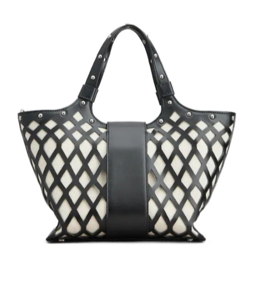 Roger Vivier Viv' Choc Mini Shopping Bag In Leather And Fabric In Black