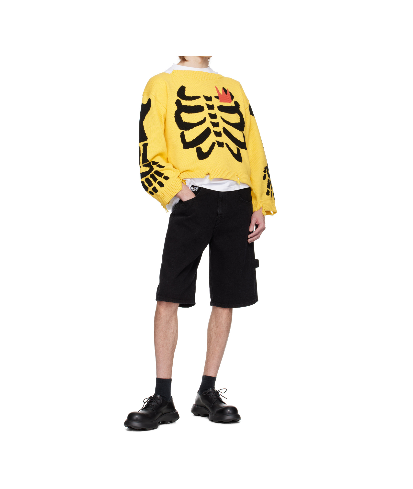 Charles Jeffrrey Loverboy Graphic Slash Sweater In Yellow Skeleton