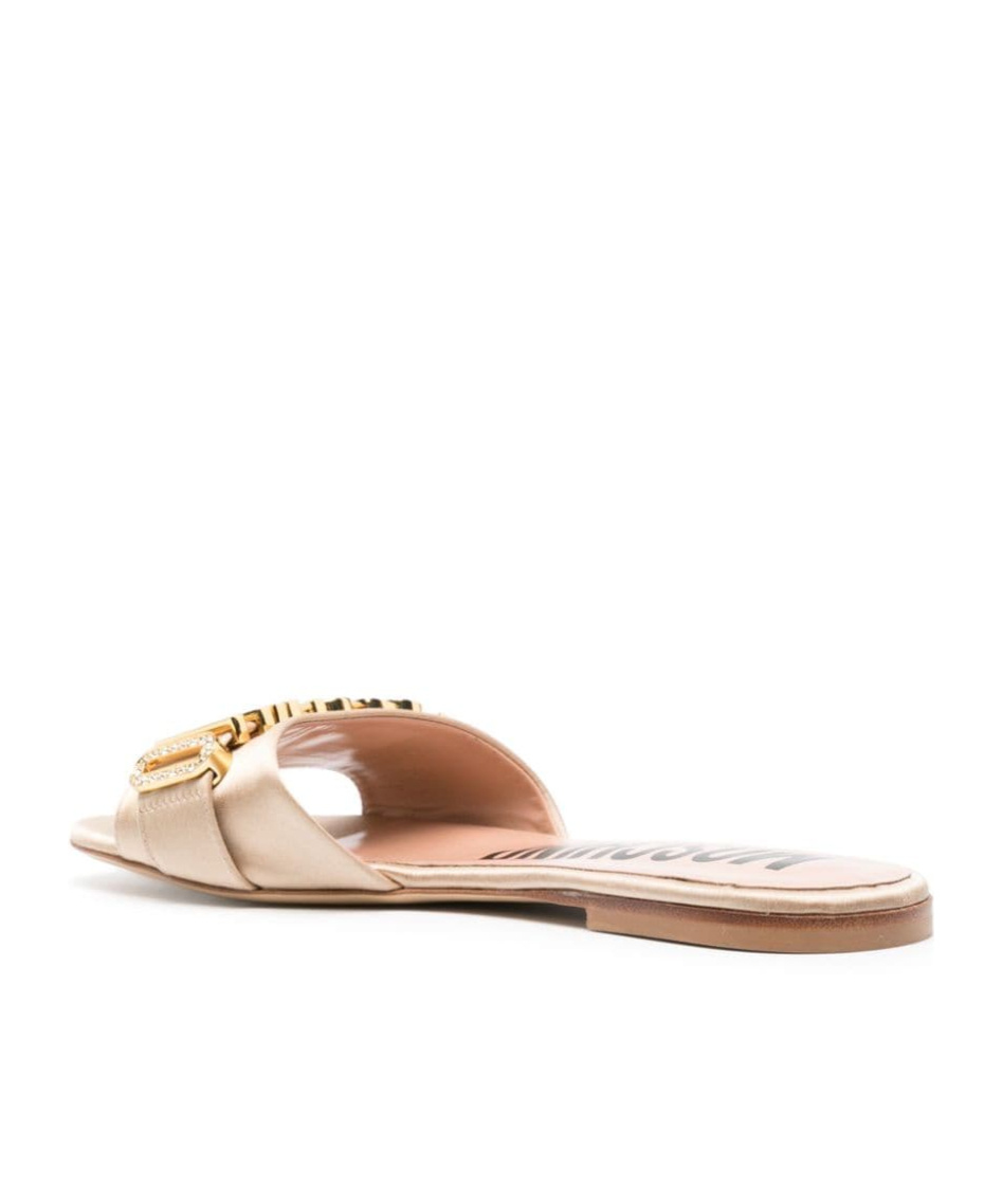Shop Moschino Logo-plaque Satin Sandals In Nude