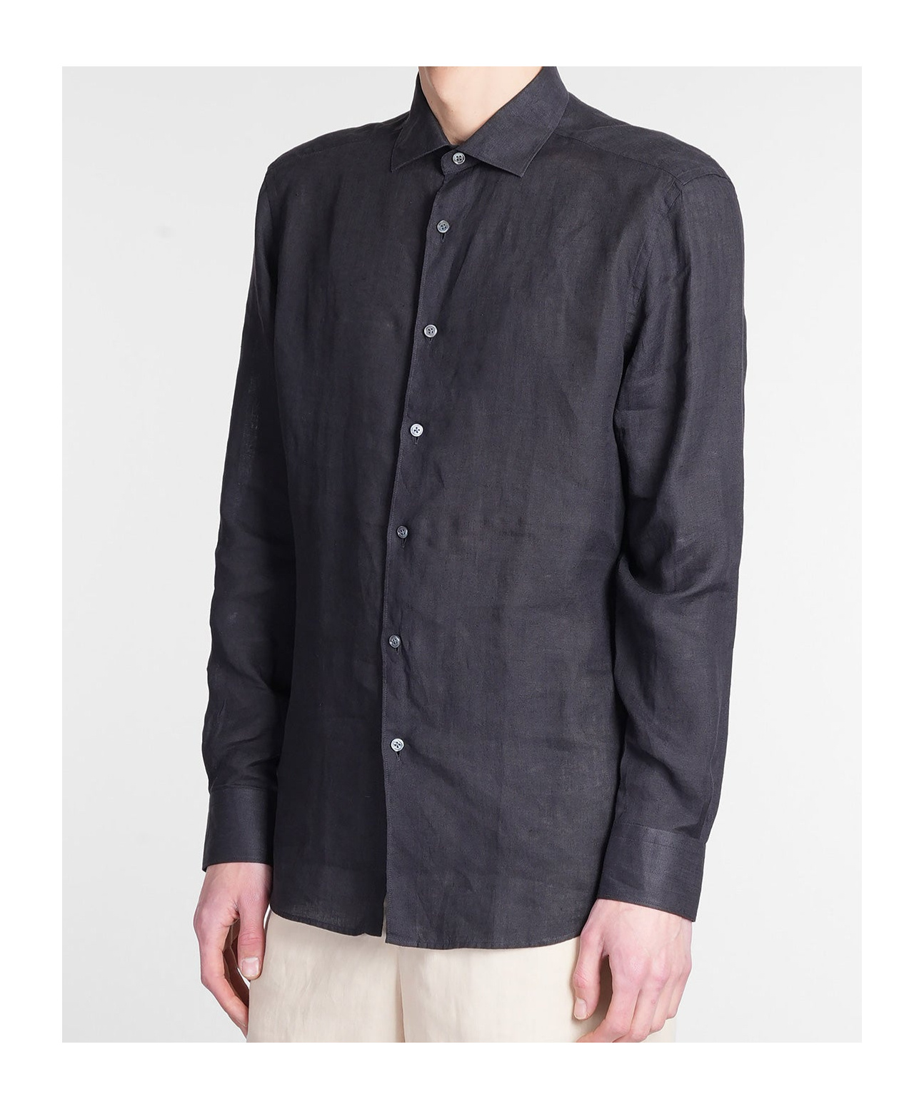 Shop Zegna Linen Shirt In Black