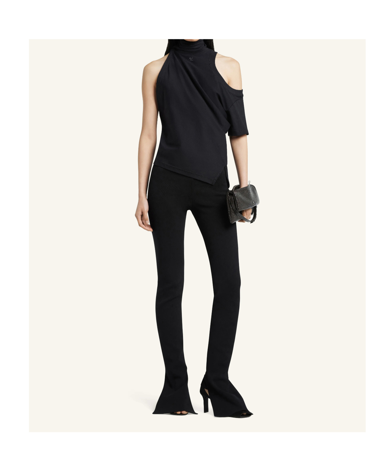 Courrèges Twisted Asymmetrical Cut-out Shoulder Blouse In Black