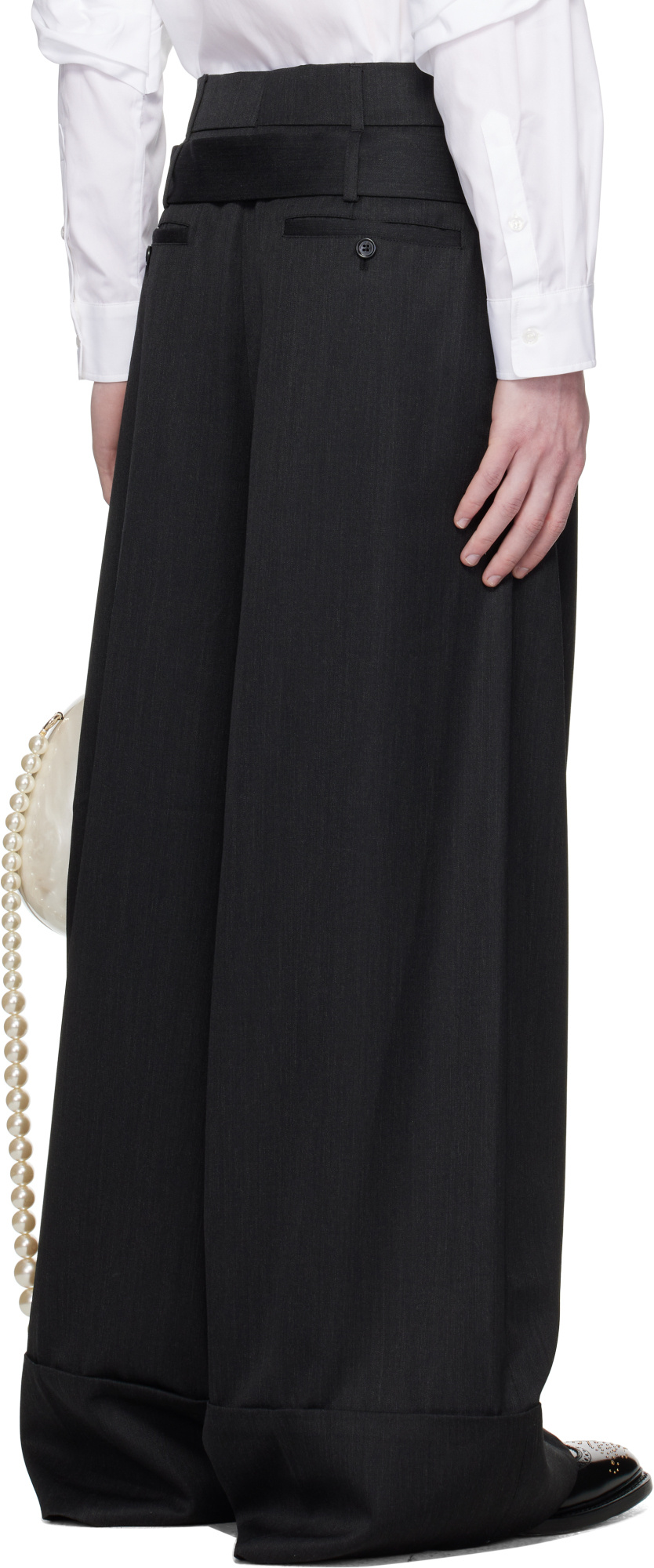 Simone Rocha Gray Wide Leg Multi Belt Loop Trousers In Black