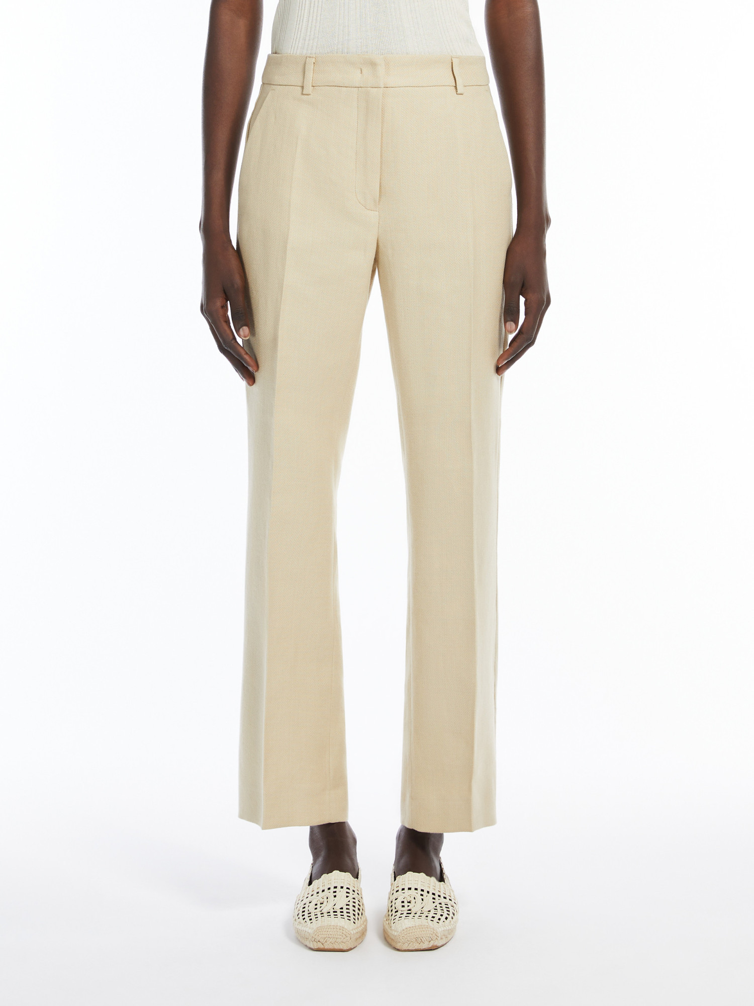 Weekend Max Mara Cotton And Linen Twill Pants In Nude