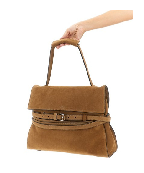 Moschino Medium Tie Me Belt-detail Suede Shoulder Bag In Brown