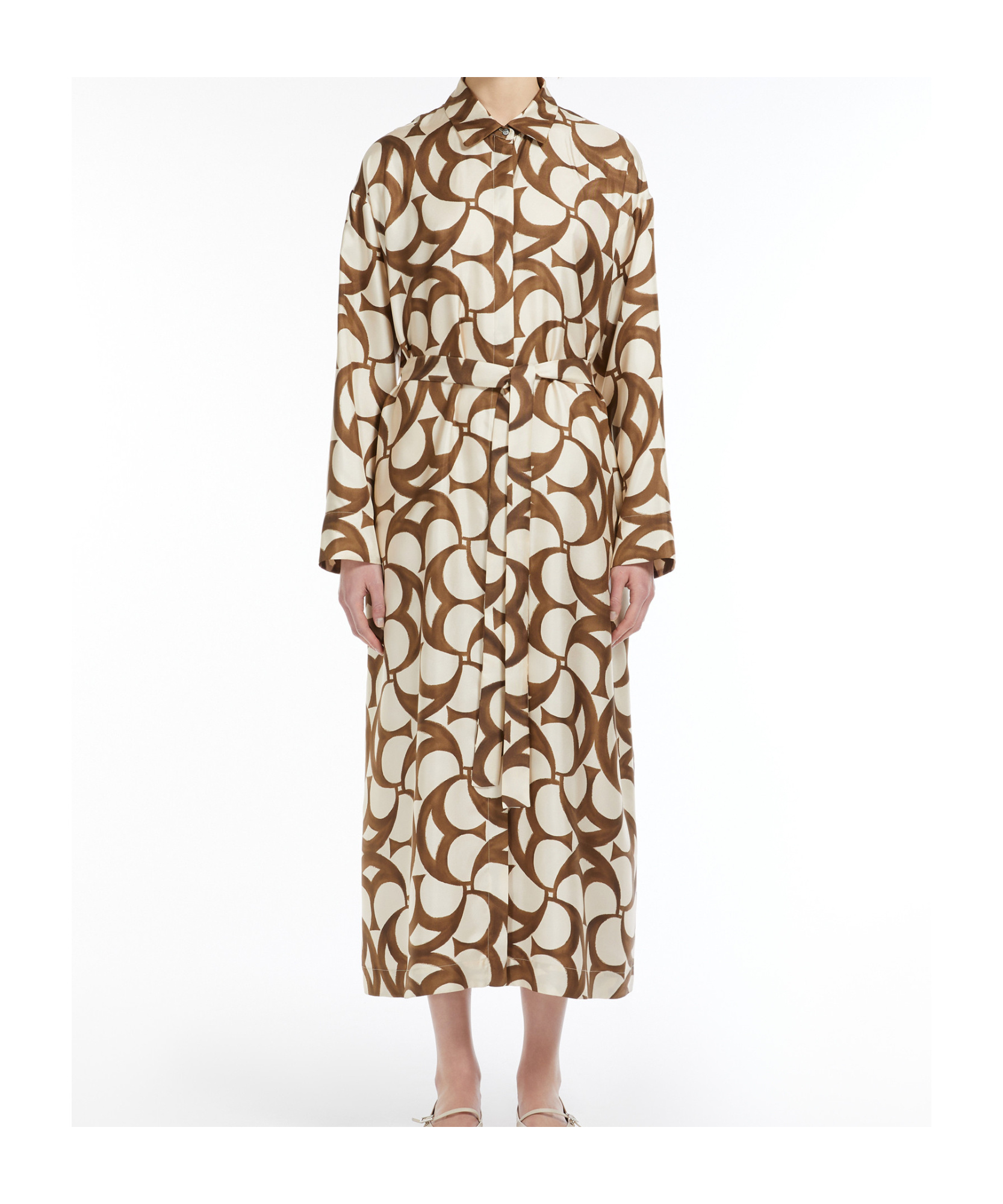 Max Mara Silk Printed Shirt Skirt In Brown