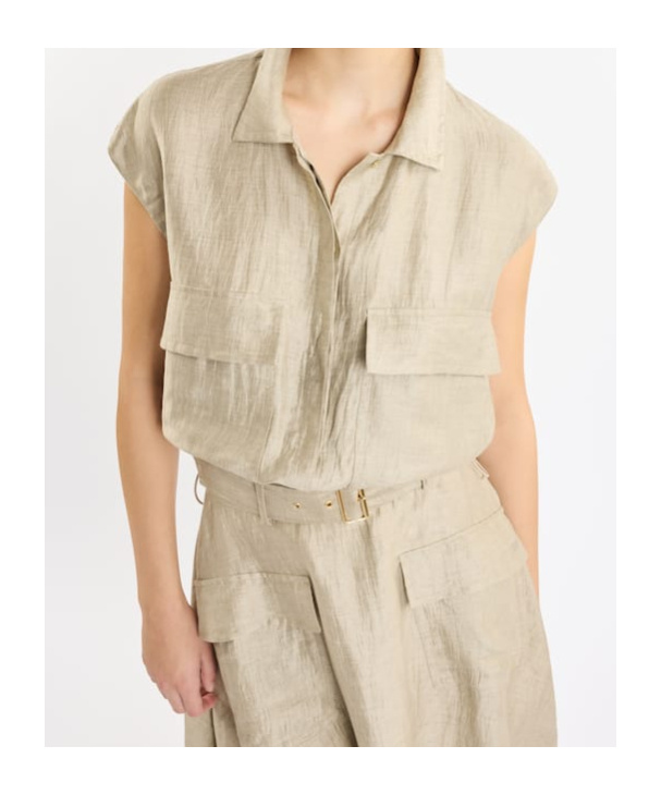 Fay Crop Sleeveless Shirt With Drawstring In Nude