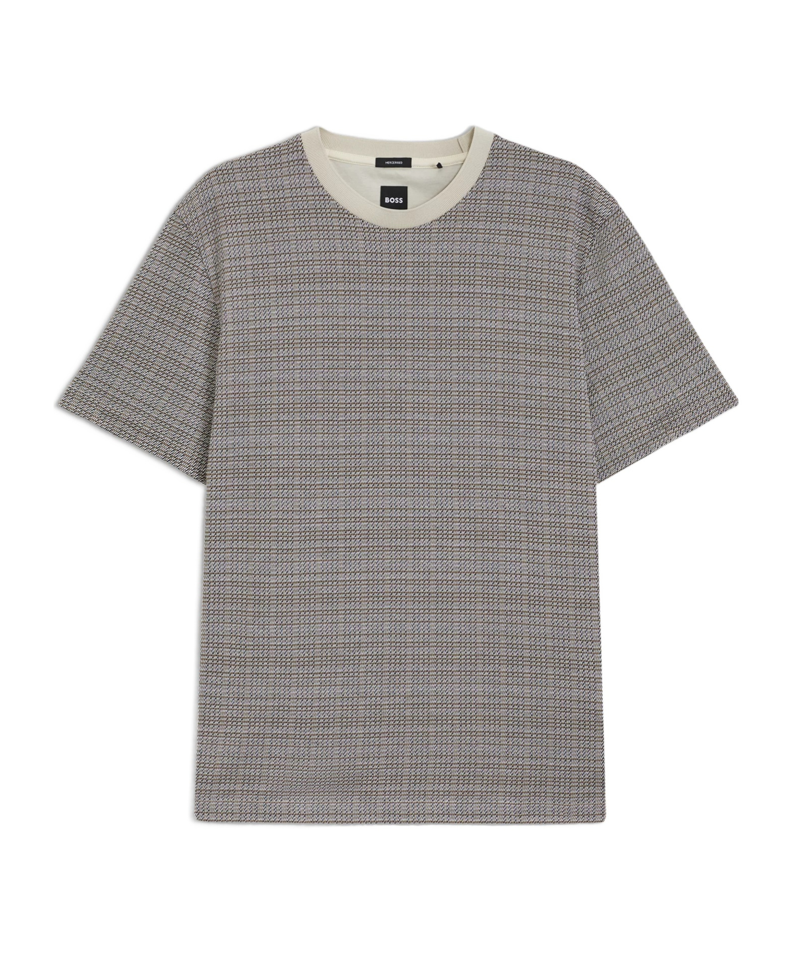 Hugo Boss Mercerized-cotton T-shirt With Grid Pattern In Gray