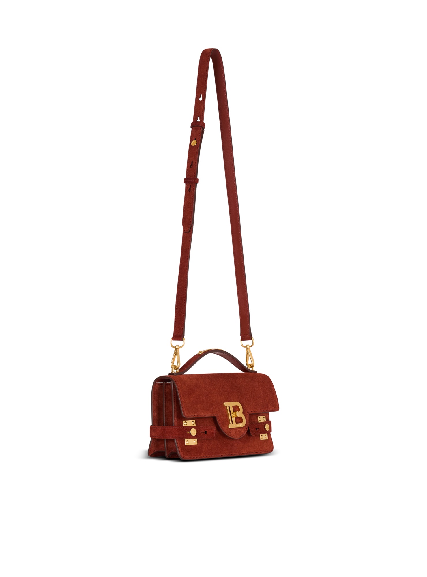 Balmain B-buzz Shoulder 24 Bag In Suede In Red