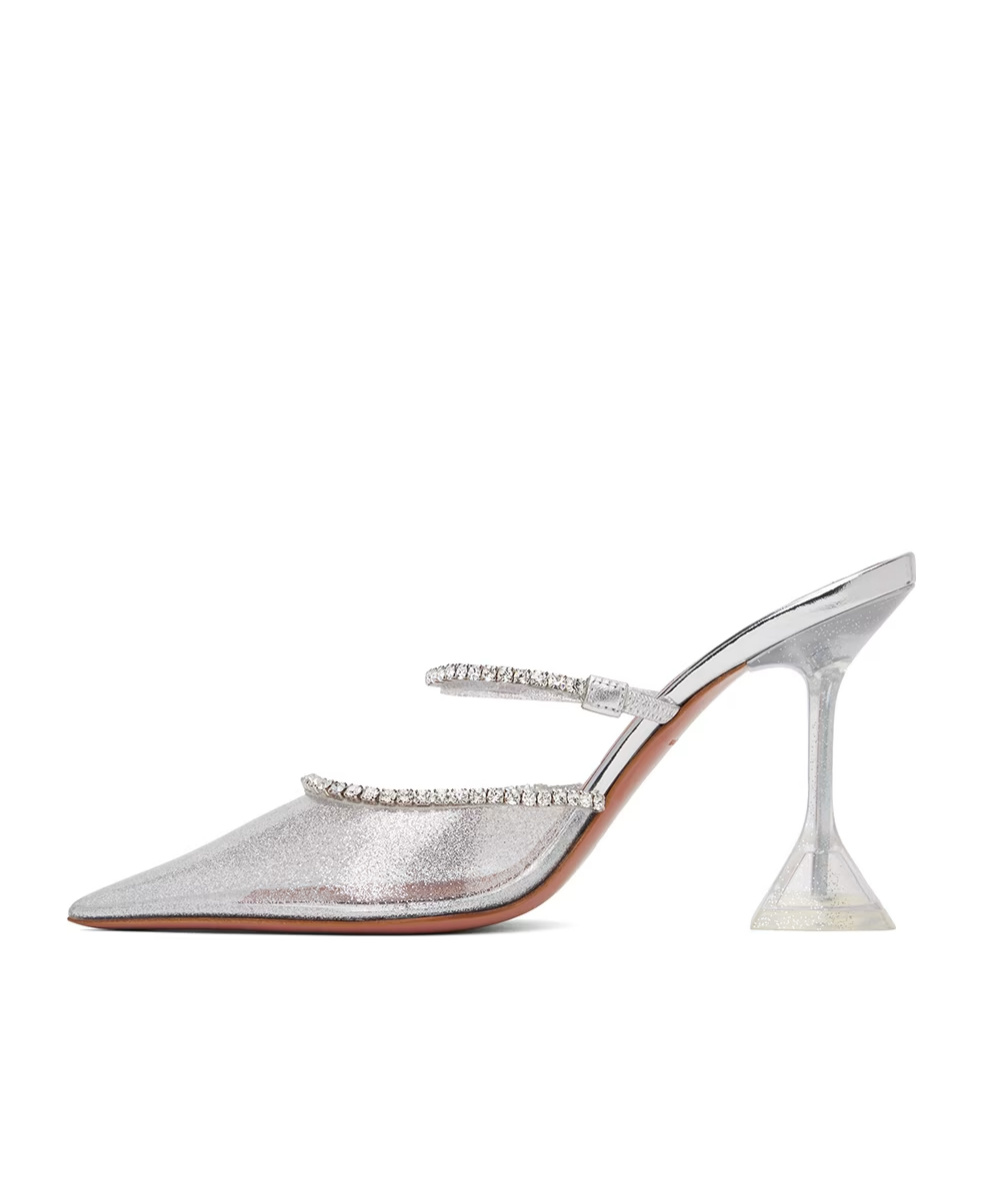 Shop Amina Muaddi Gilda Glass Muller High Heels In White