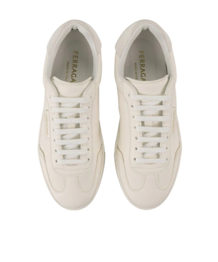 Ferragamo Suede-panelled Leather Sneakers In Metallic