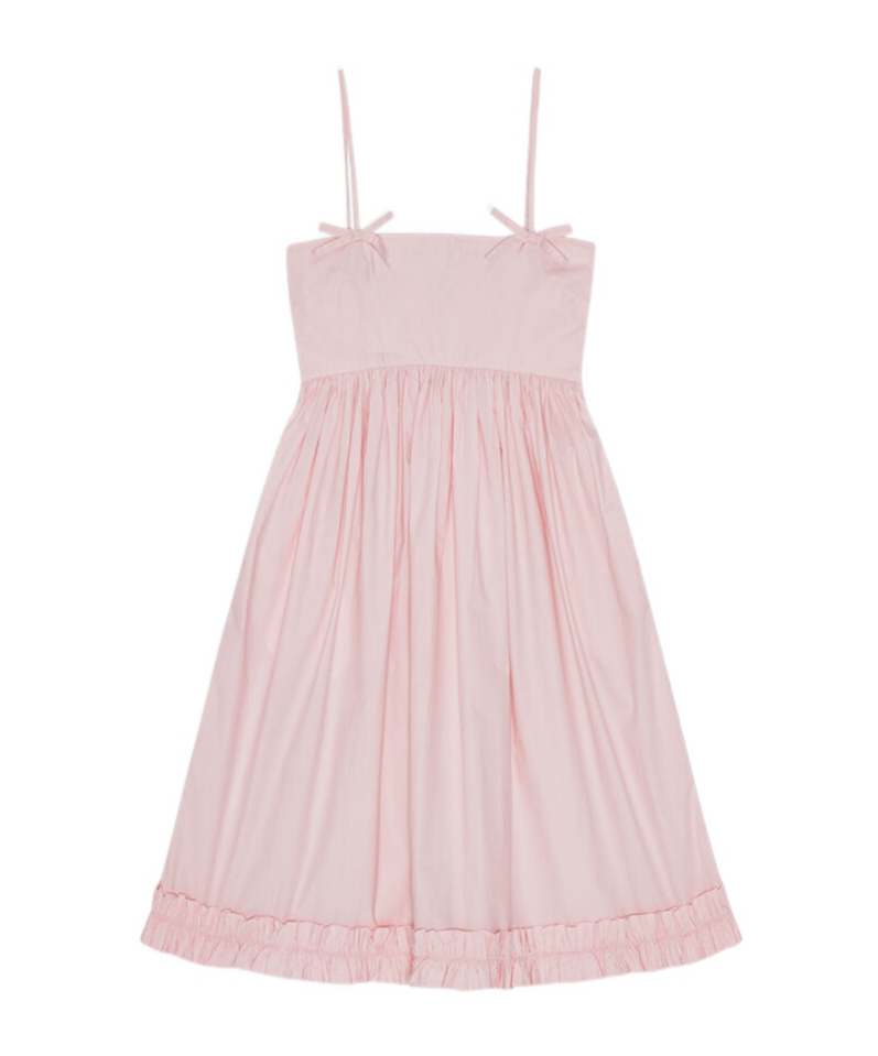 Ganni Strappy Midi Poplin Dress In Pink