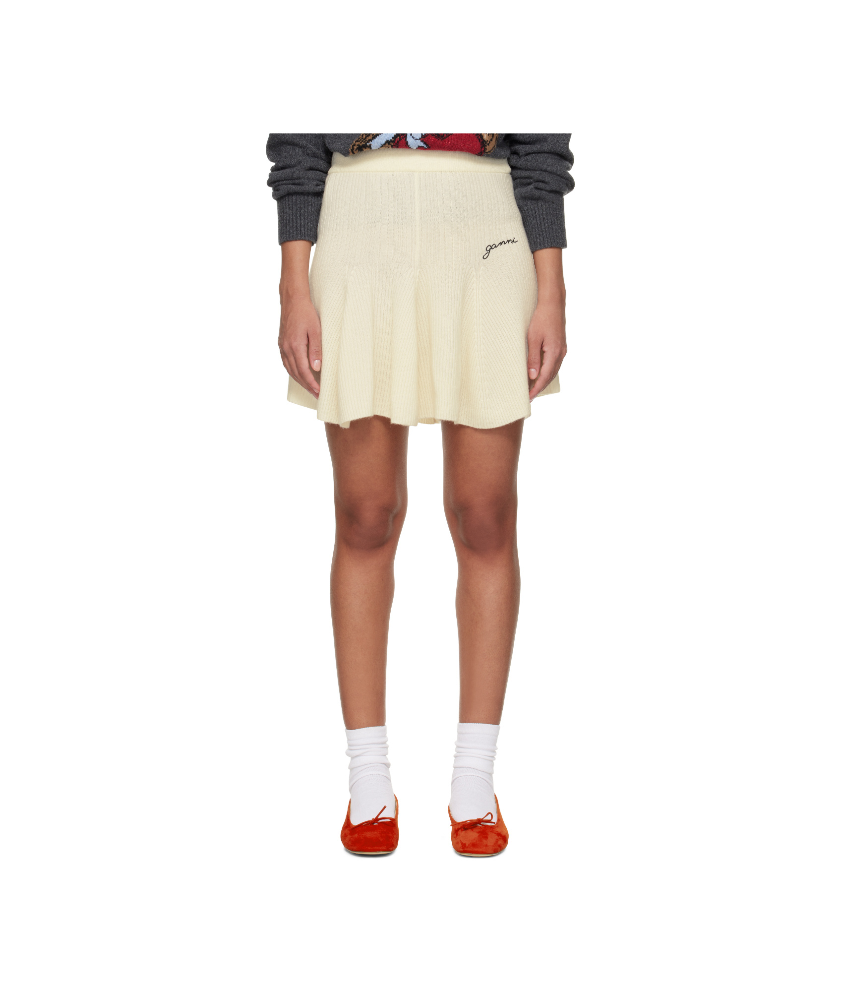 Ganni Elastic Waist Skirt In Nude