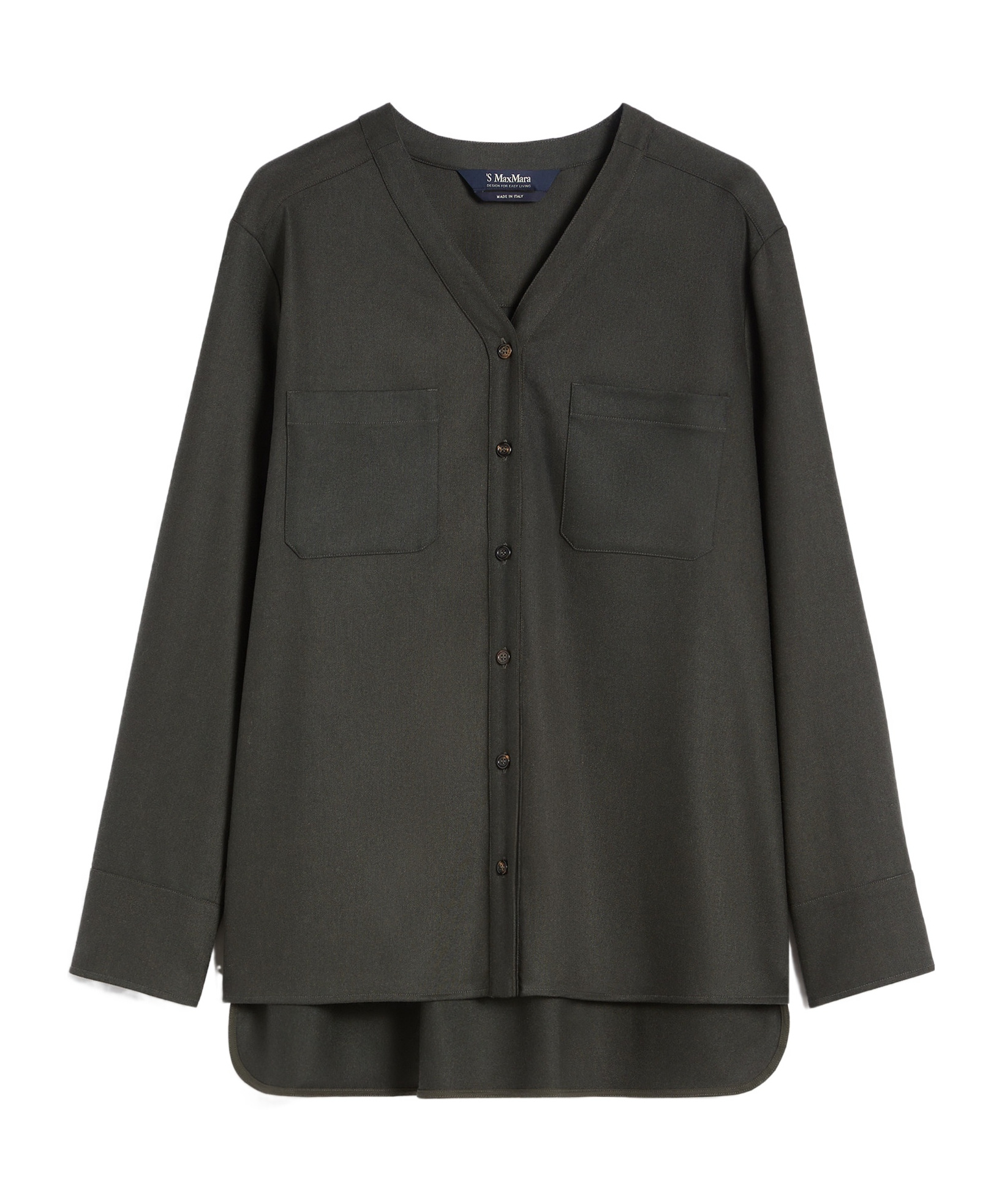 Max Mara Wool Flannel V-neck Shirt In Gray