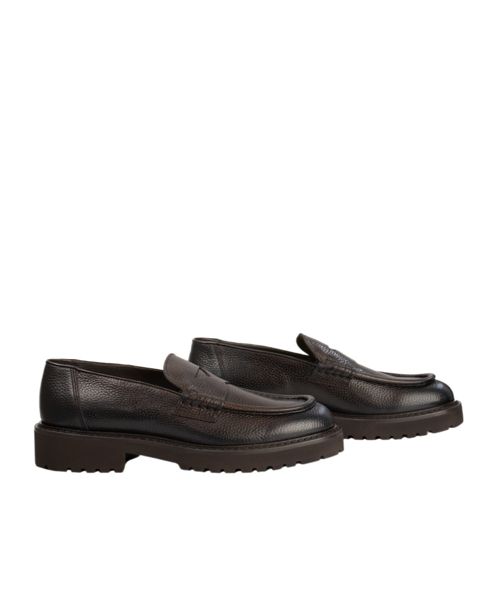 Doucal's Pebble-textured Penny-slot Loafers In Black