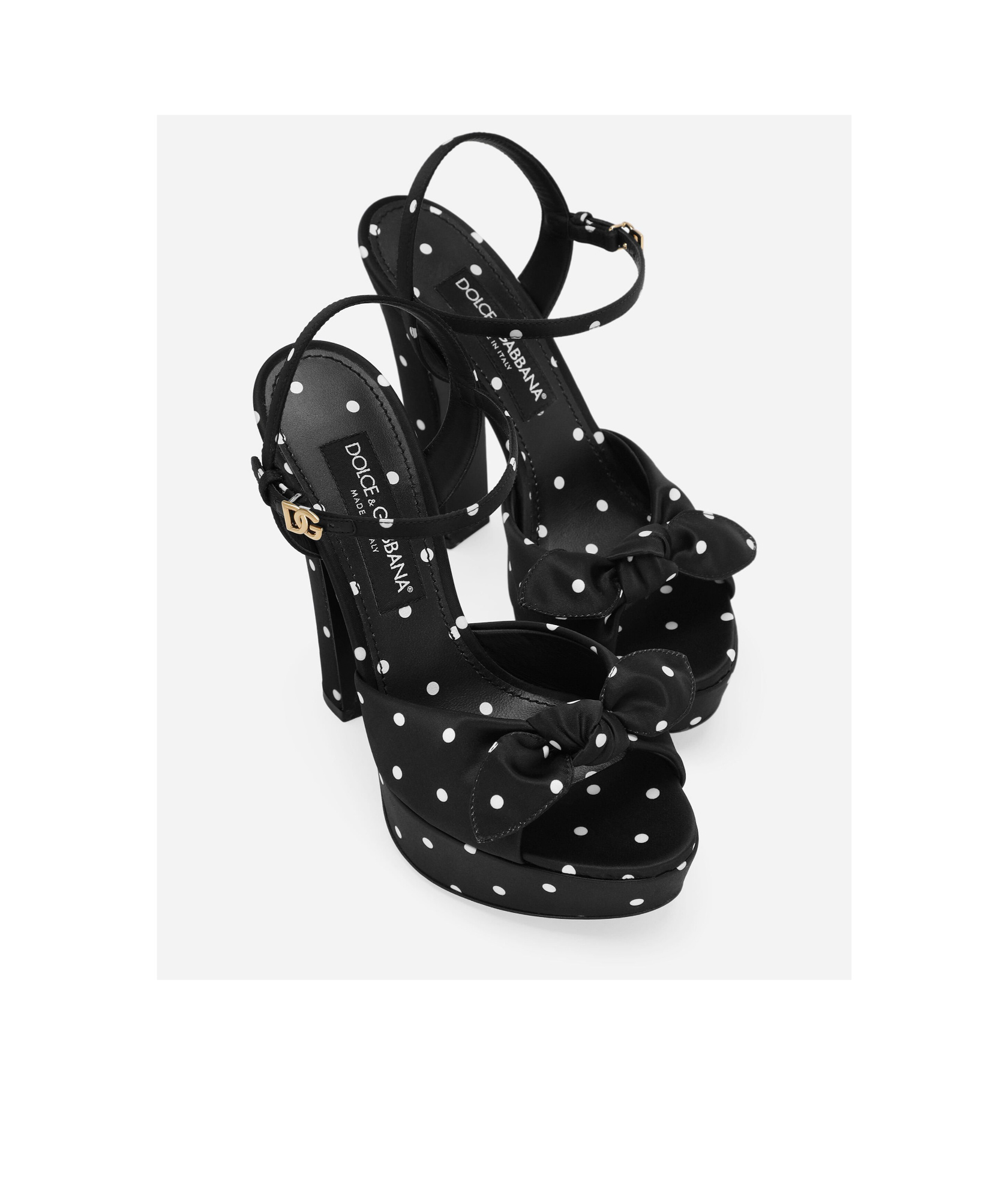 Dolce & Gabbana Keira Embellished Polka-dot Satin Sandals In Black