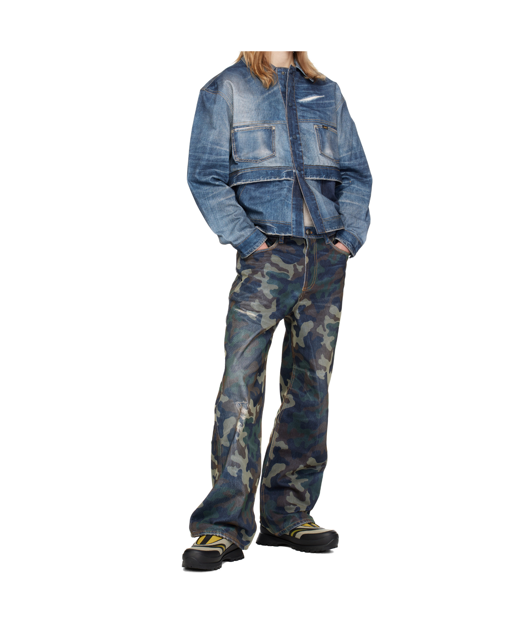 Andersson Bell Trompe L'oeil Double Waist Denim Jacket In Blue